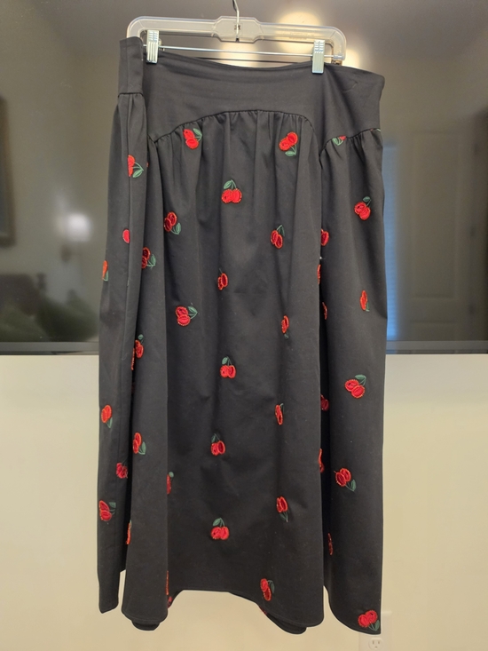 Avec Les Filles Dresses & Skirts - Anthropologie Avec Les Filles Black Skirt with Red Cherry Embroidery